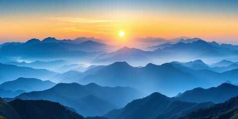 Fototapeta na wymiar Sun Setting Over Beautiful Mountain Range