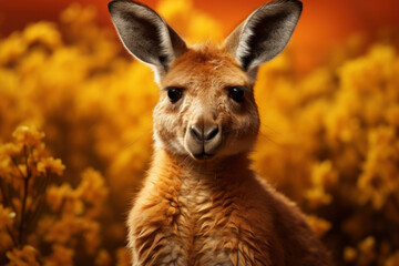 Imaginative portrayal of the red kangaroo, Australia's iconic animal emblem, in a stylized and modern setting, reflecting the nation's dynamic spirit. Generative Ai.