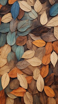 Nature-Inspired Photography: Leaves and Wood Grain in Earth Tones - Serene and Natural