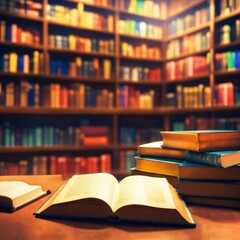 Book in library with open textbook