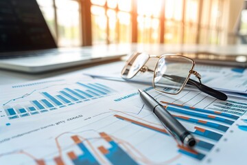 Statistiken auswerten im Büro. Finanzen und Charts begutachten. Bericht als Experte im Marketing erstellen.