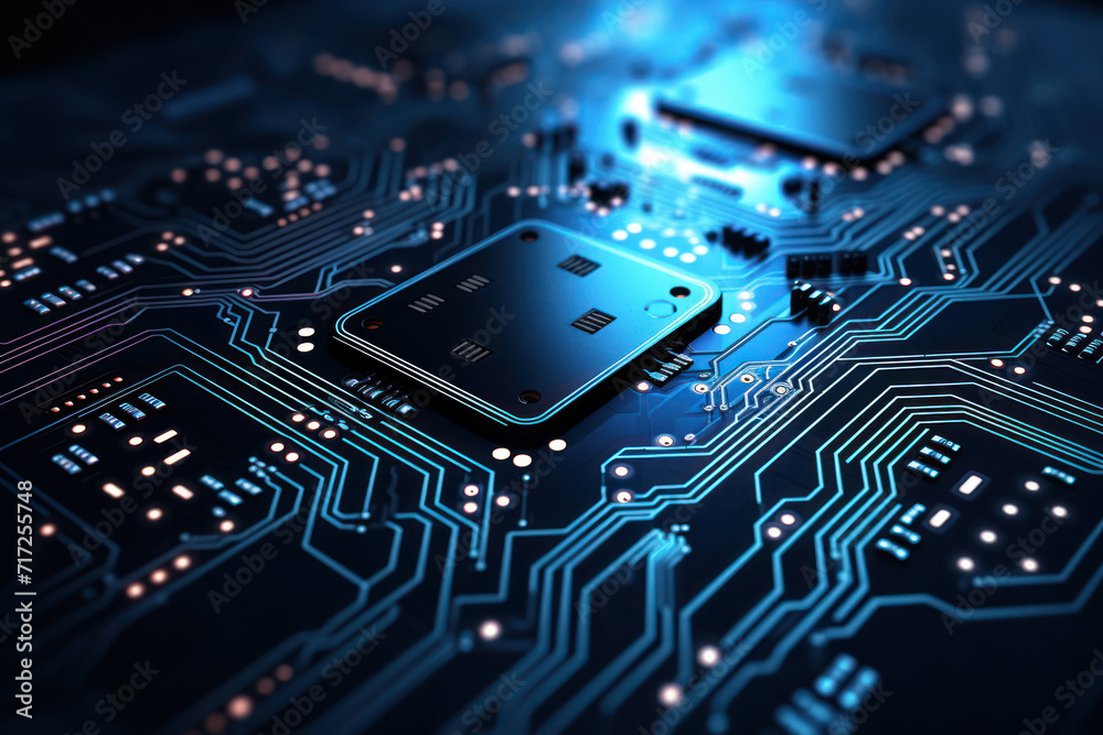Poster a futuristic digital circuit board pattern, offering a tech-inspired background for text related to 