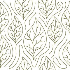 Seamless pattern with hand drawn doodle leaves. Vector illustration.