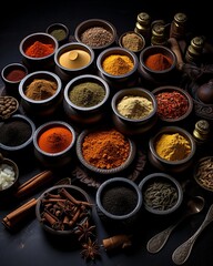 Aesthetic spices. exquisite minimalist composition of intricate herbs and fragrant flavorful blends