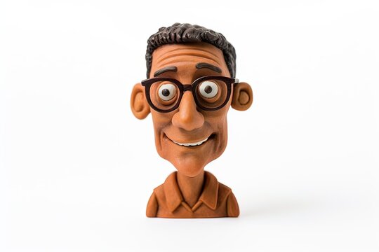 The face of a man made of plasticine, a man in glasses. Make a sculpture.