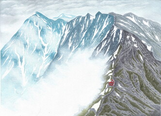 南アルプス　白峰三山テント縦走　間ノ岳から濃鳥岳を望む