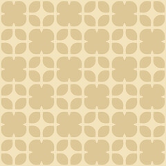 Vector geometric abstract seamless pattern. Minimal golden background in funky groovy style. Trendy retro style ornament. Simple texture with flower silhouettes, stars, curved shapes, grid, lattice