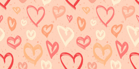 Elegant vector seamless pattern with hand drawn hearts. Valentines day background with cute colorful heart shapes. Love romantic theme texture. Retro repeated design for decor, print, gift paper