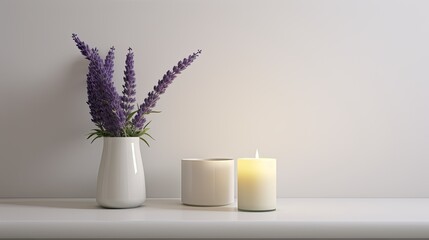 The location of the candles and the lavender bouquet. The distance and alignment were observed to maintain a pure, minimalist aesthetics.