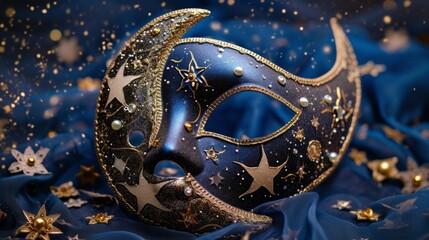 Celestial-themed masquerade mask with stars and moon elements generative ai - obrazy, fototapety, plakaty