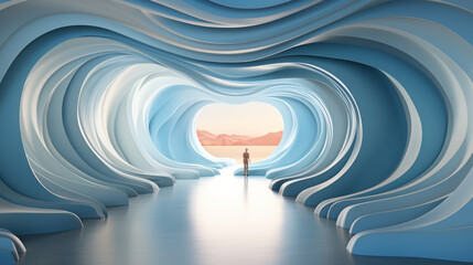 Obraz premium Captivating 3D Tunnel: An Artistic Vector Illustration With mesmerizing Design Elements like Circles, Stars, Patterns, Waves & Swirls, generative AI