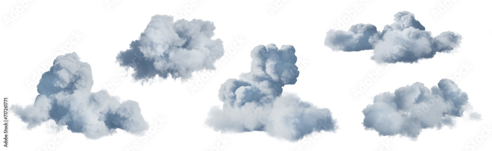 Wall mural set of white clouds isolated on transparent background. 3d render.