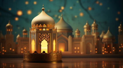 Fototapeta na wymiar 3D illustration of a beautiful Islamic mosque. Generative AI