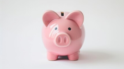 Classic pink piggy bank, standing against a clean white backdrop generative ai