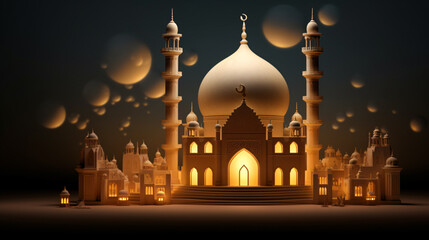 3D illustration of a beautiful Islamic mosque. Generative AI