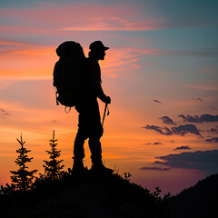 Epic Wilderness Silhouette - Hiker with Backpack Adventure
