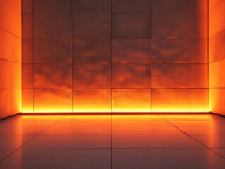 A clean wall illuminated from below with neon orange light