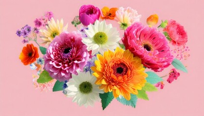 bouquet of flowers on a pink background 