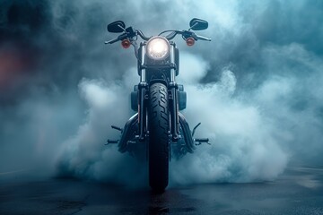 Motorcycle coming out of smoke. Smoke ride.