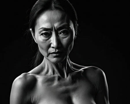 Artistic Portrait of a Central Asian Woman in Dominant Stance with Dramatic Chiaroscuro Gen AI