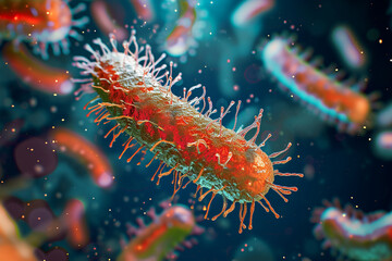 An illustration of bacteria with detailed cellular structures