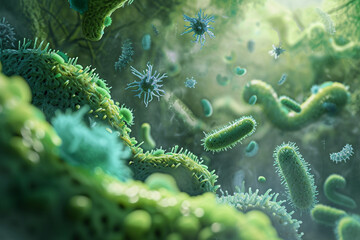 An illustration of bacteria in an environmental cleanup context