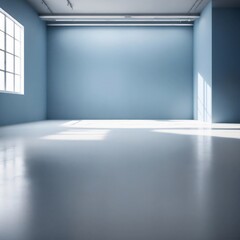 Obraz premium Clear empty photographer studio background abstract, background texture of beauty dark and light clear blue, cold gray, snowy white gradient flat wall and floor in empty spacious room winter interior.