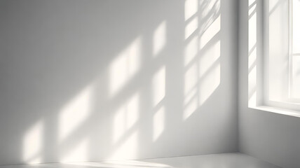 Window frame shadow design element, Empty white wall where sunlight shining through a window concept of sunbeams to overlay a photo, Empty office room with a mock white wall