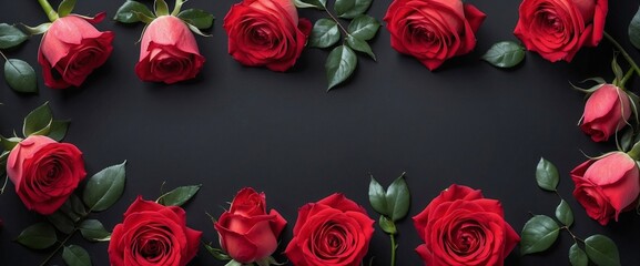 Red roses on isolated background, web banner, valentine's day, women's day, mother's day