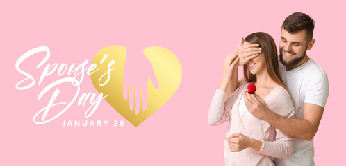 Banner for National Spouses Day with young man proposing to his beloved