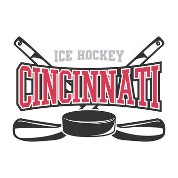 Cincinnati, OH, USA Ice Hockey Skyline City Silhouette Vector. Sports Design Style Icon Symbols. Sport Logo Emblem Badge.