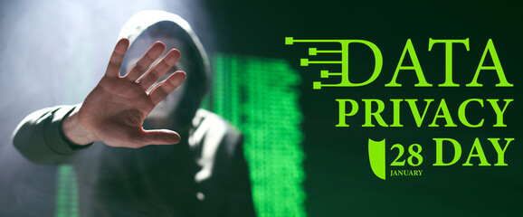 Hacker hiding his face on dark background