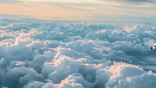 un avion de ligne vole au dessus des nuages au cr&eacute;puscule