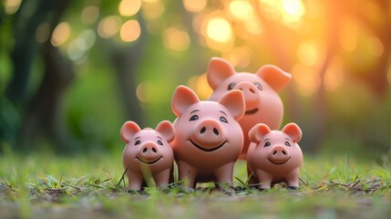 Piggy bank family with parent and baby pigs generative ai - obrazy, fototapety, plakaty
