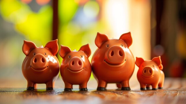 Piggy bank family with parent and baby pigs generative ai