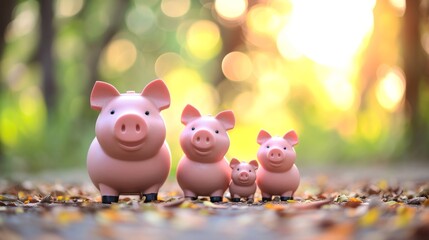 Piggy bank family with parent and baby pigs generative ai - obrazy, fototapety, plakaty