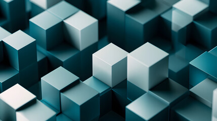 Abstract blue green structure of cubes or block pattern