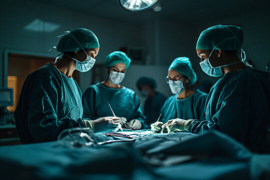 Medical Team of Females Performing Traning Operation in Hospital