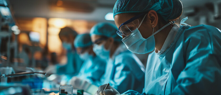 Medical Team of Females Performing Training Operation in Hospital