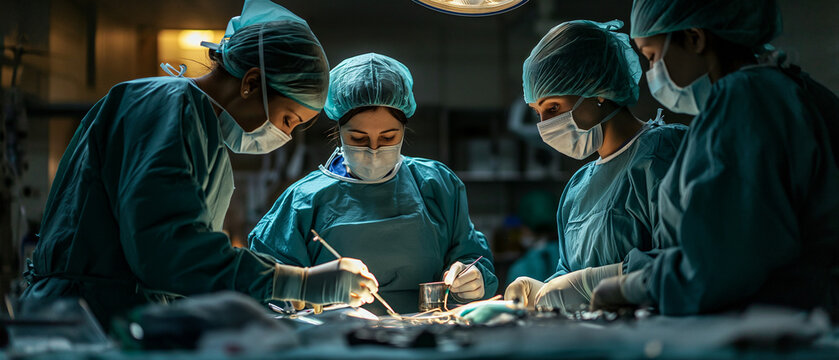 Medical Team of Females Performing Traning Operation in Hospital