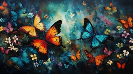 Butterfly batik painting grunge masterpiece macro view Ai generated art