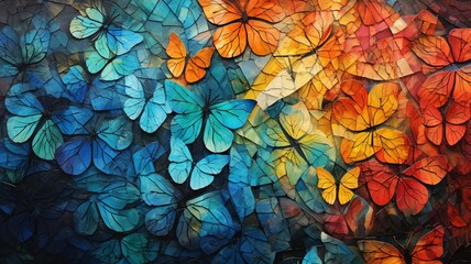 Butterfly batik painting grunge masterpiece macro view Ai generated art