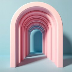 Pink arch hallway corridor abstract background minimal conceptual 3D rendering  created with generative ai