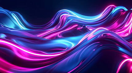 Soft Motion Waves in Blue and Purple: A Digital Illustration with Smooth Flowing Lines and Metallic Texture