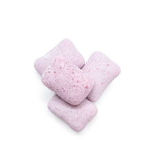 Lilac chewing gums on white background