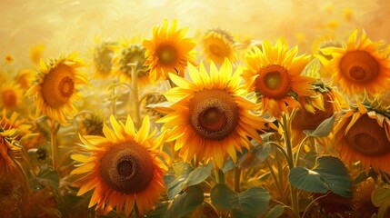 Radiant sunflowers in a tropical field, basking in golden yellows and deep oranges generative ai