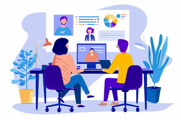 Fototapeta premium Illustration of an online training session with remote participants, Flat illustration