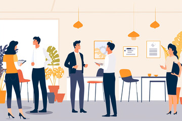 Illustration of an employee orientation with new hires, Flat illustration