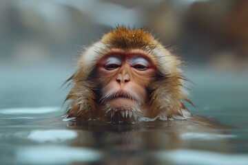 温泉に浸かっている猿