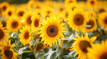 Obraz premium Radiant tropical sunflowers in a sea of warm yellows generative ai